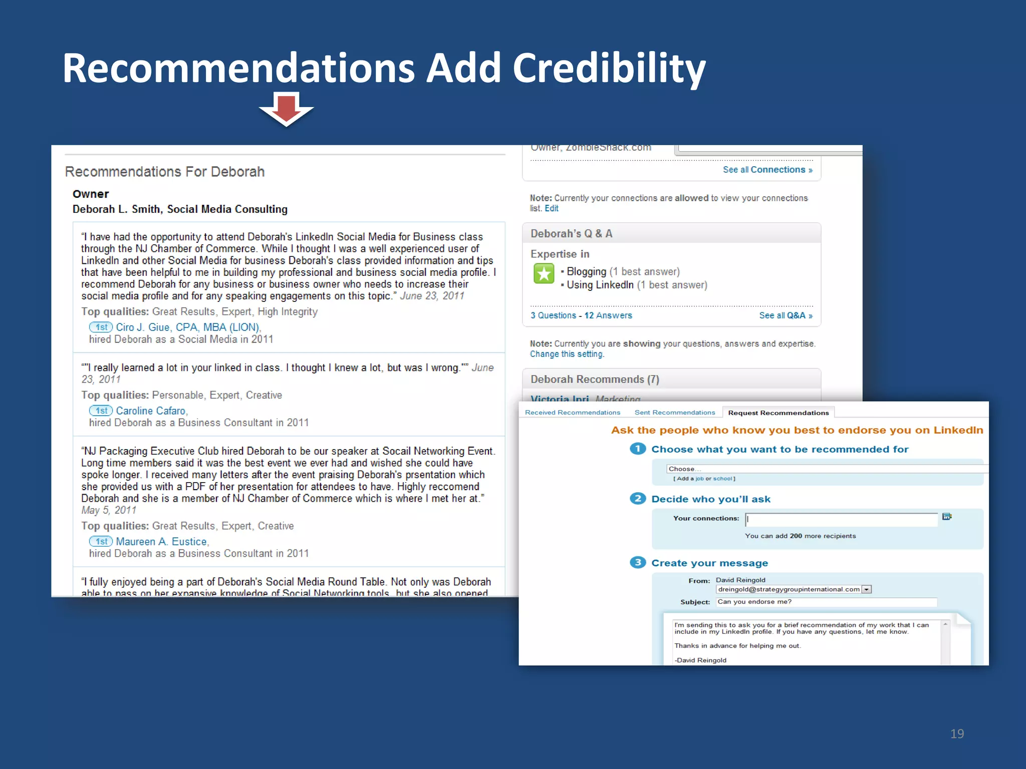 Recommendations Add Credibility




                                  19
 