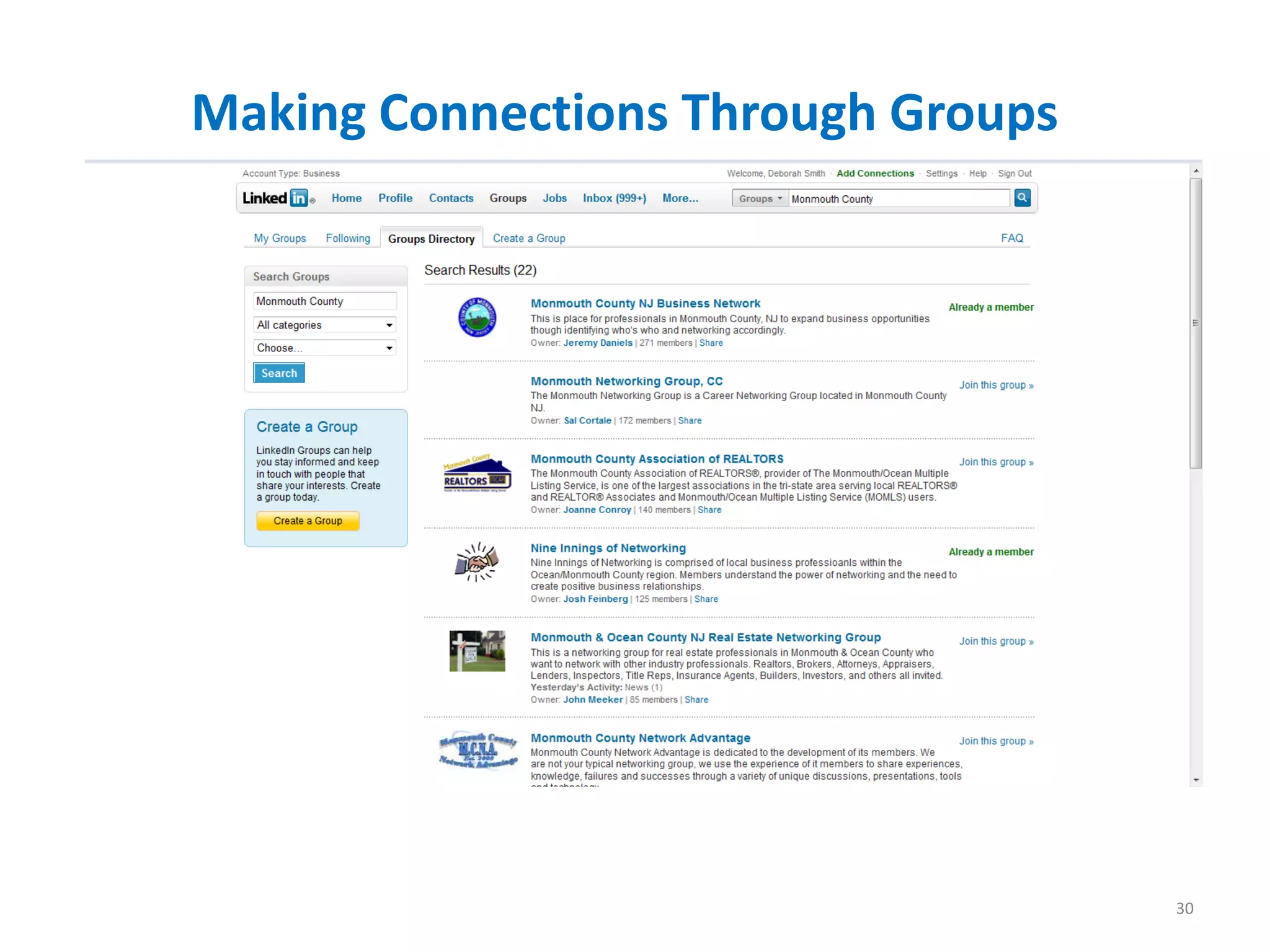 Making Connections Through Groups




                                    30
 