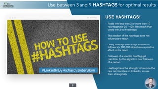 USE HASHTAGS!
- Posts with less than 3 or more than 10
hashtags have 20 - 40% less reach than
posts with 3 to 9 hashtags

...