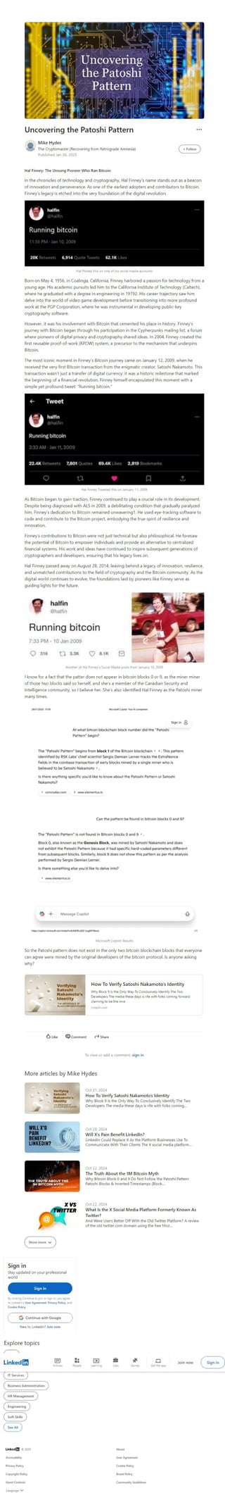 LinkedIn Article About Uncovering the Patoshi Pattern | PDF