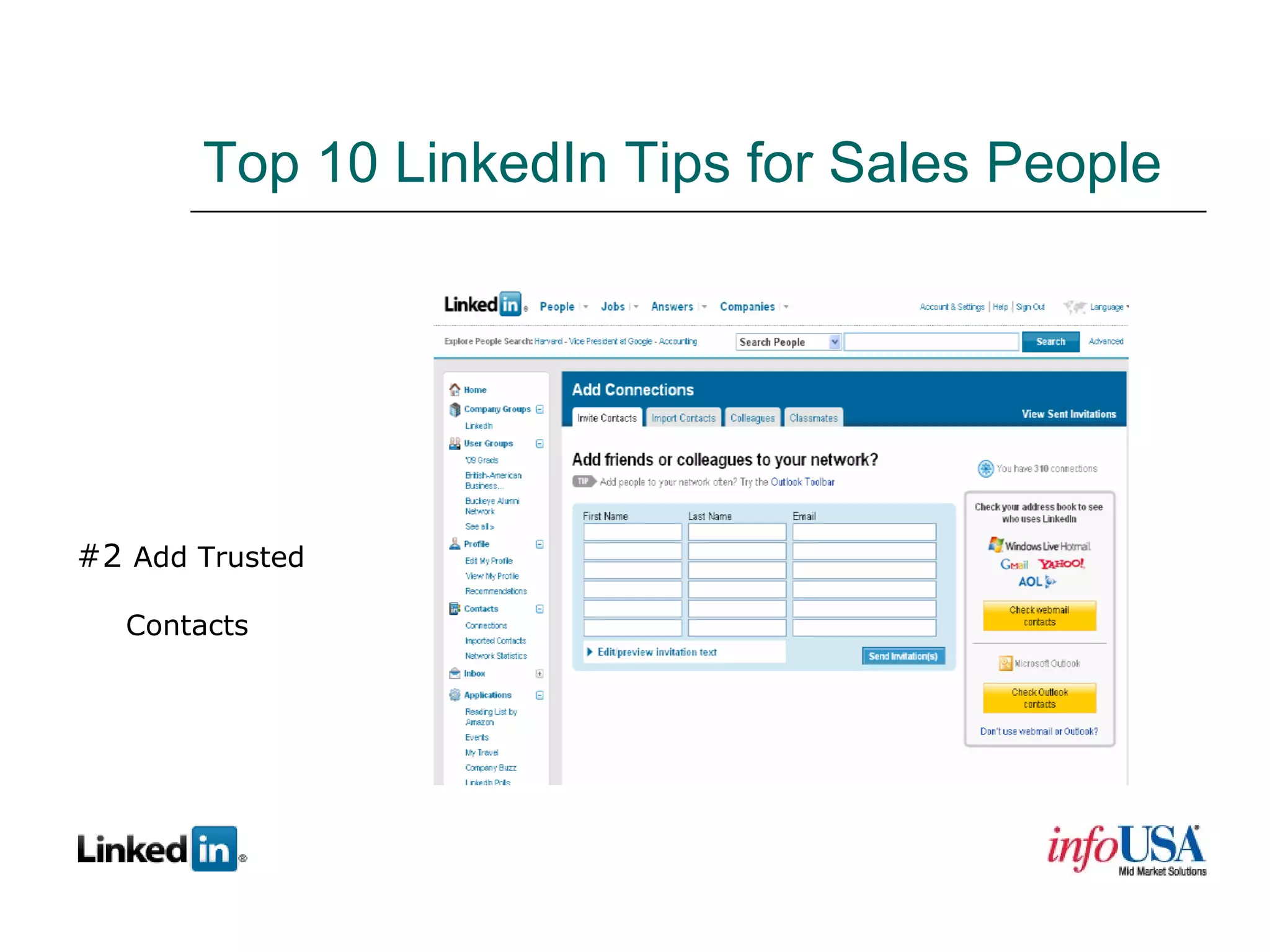 Top 10 LinkedIn Tips for Sales People #2  Add Trusted  Contacts 