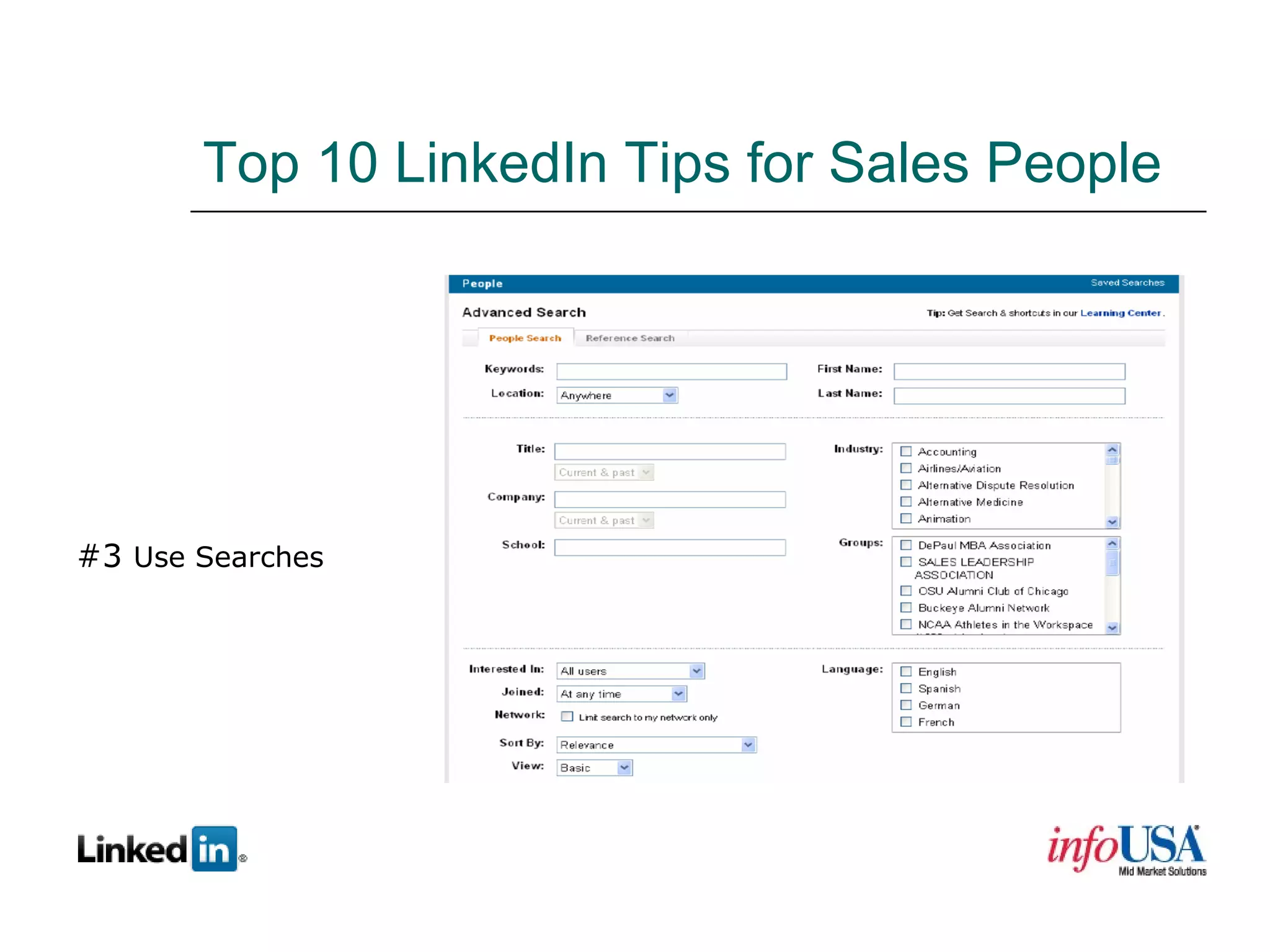 Top 10 LinkedIn Tips for Sales People #3  Use Searches 