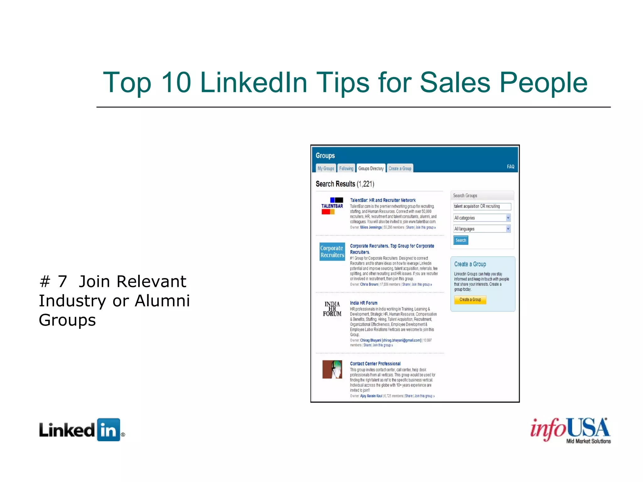 Top 10 LinkedIn Tips for Sales People # 7  Join Relevant Industry or Alumni Groups 