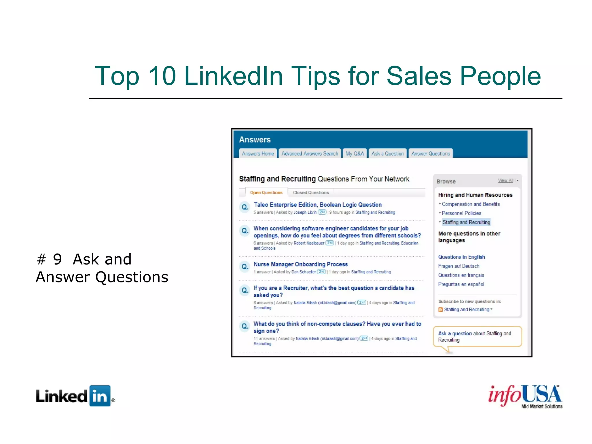 Top 10 LinkedIn Tips for Sales People # 9  Ask and Answer Questions 