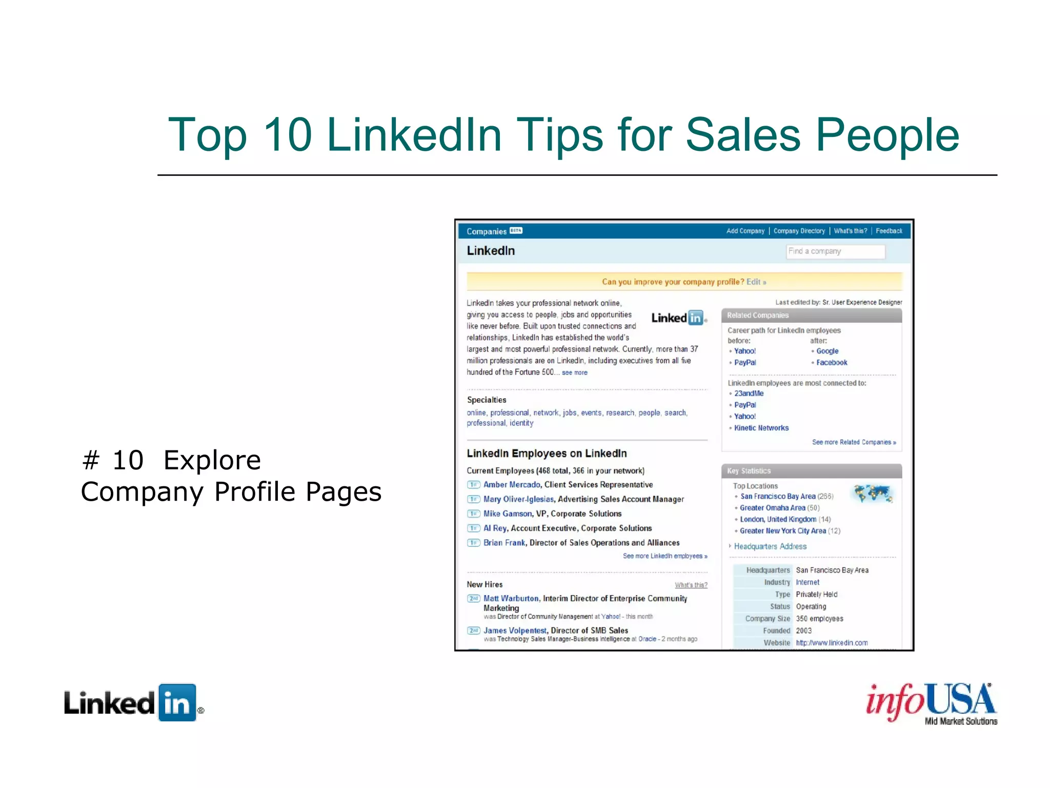 Top 10 LinkedIn Tips for Sales People # 10  Explore Company Profile Pages 