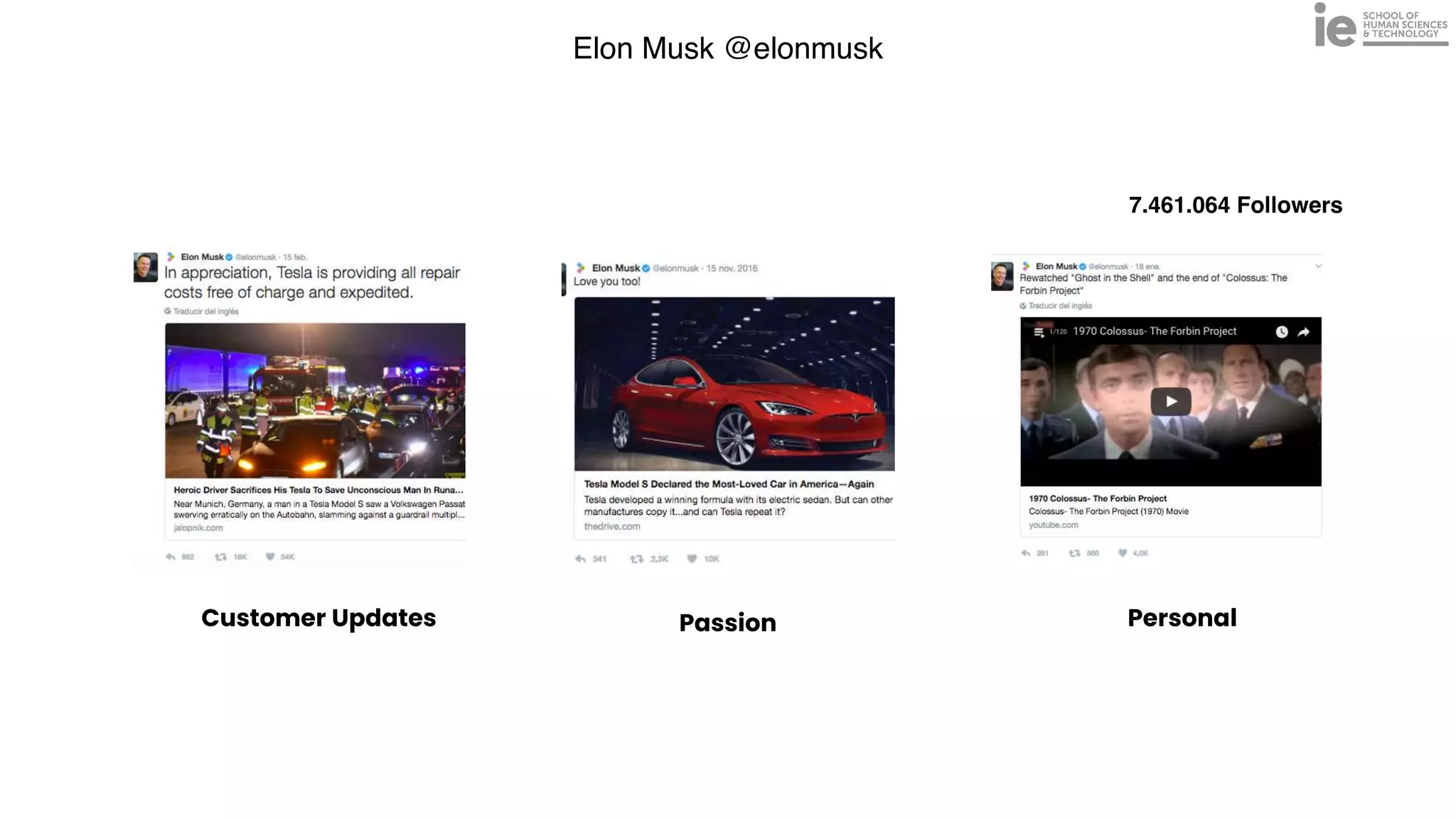 Elon Musk @elonmusk
7.461.064 Followers
Customer Updates Passion Personal
 