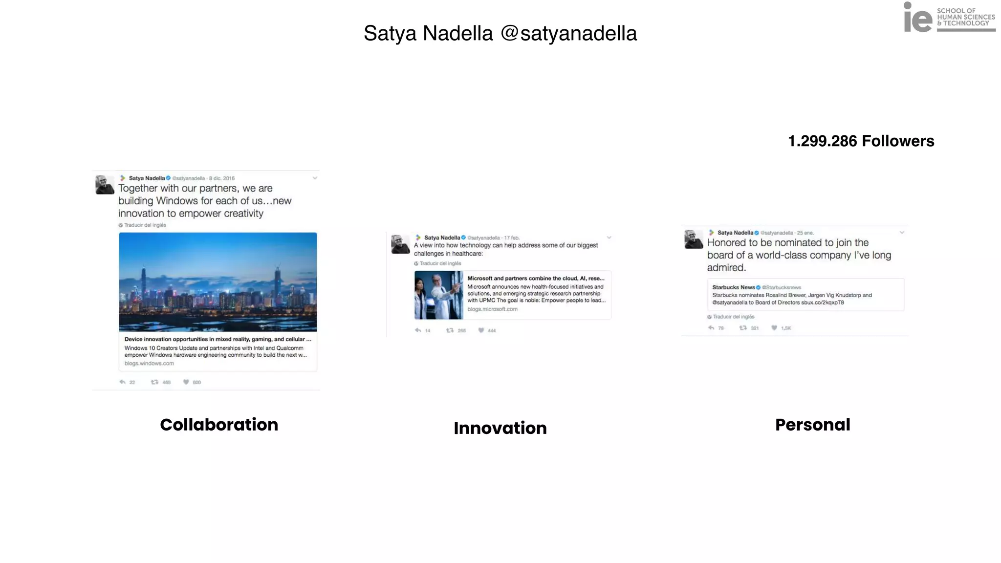 Satya Nadella @satyanadella
1.299.286 Followers
Collaboration Innovation Personal
 