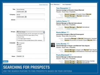 SEARCHING FOR PROSPECTS
USE THE SEARCH FEATURE TO FIND PROSPECTS BASED ON YOUR CRITERIA
 