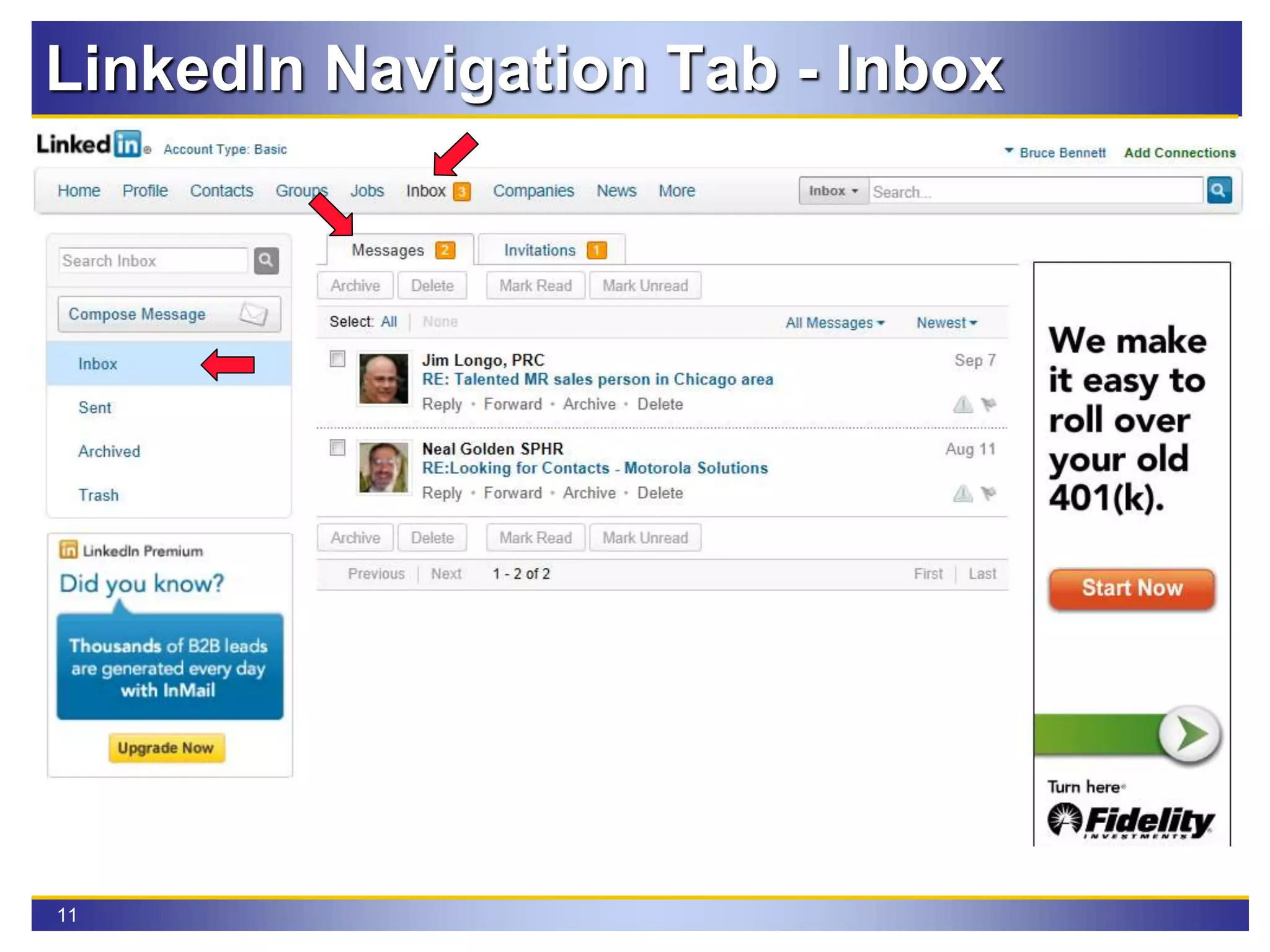 11
LinkedIn Navigation Tab - Inbox
 