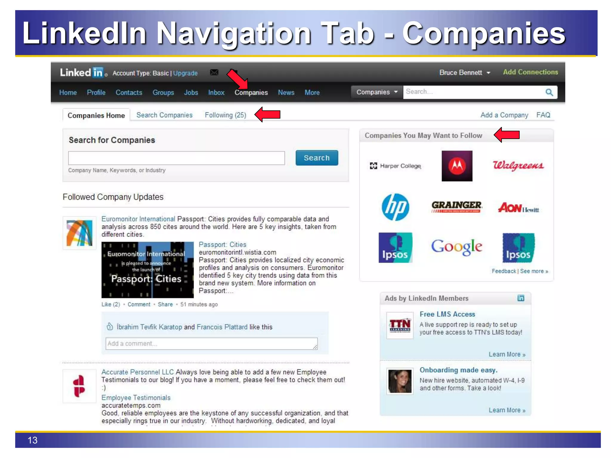 13
LinkedIn Navigation Tab - Companies
 