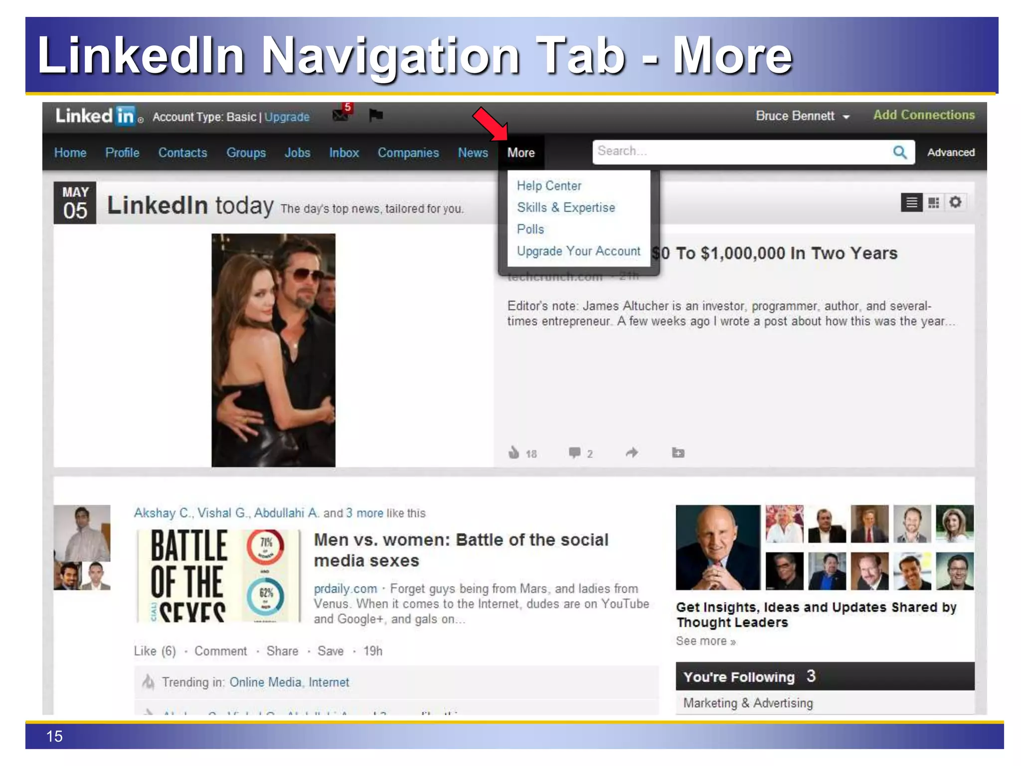 15
LinkedIn Navigation Tab - More
 