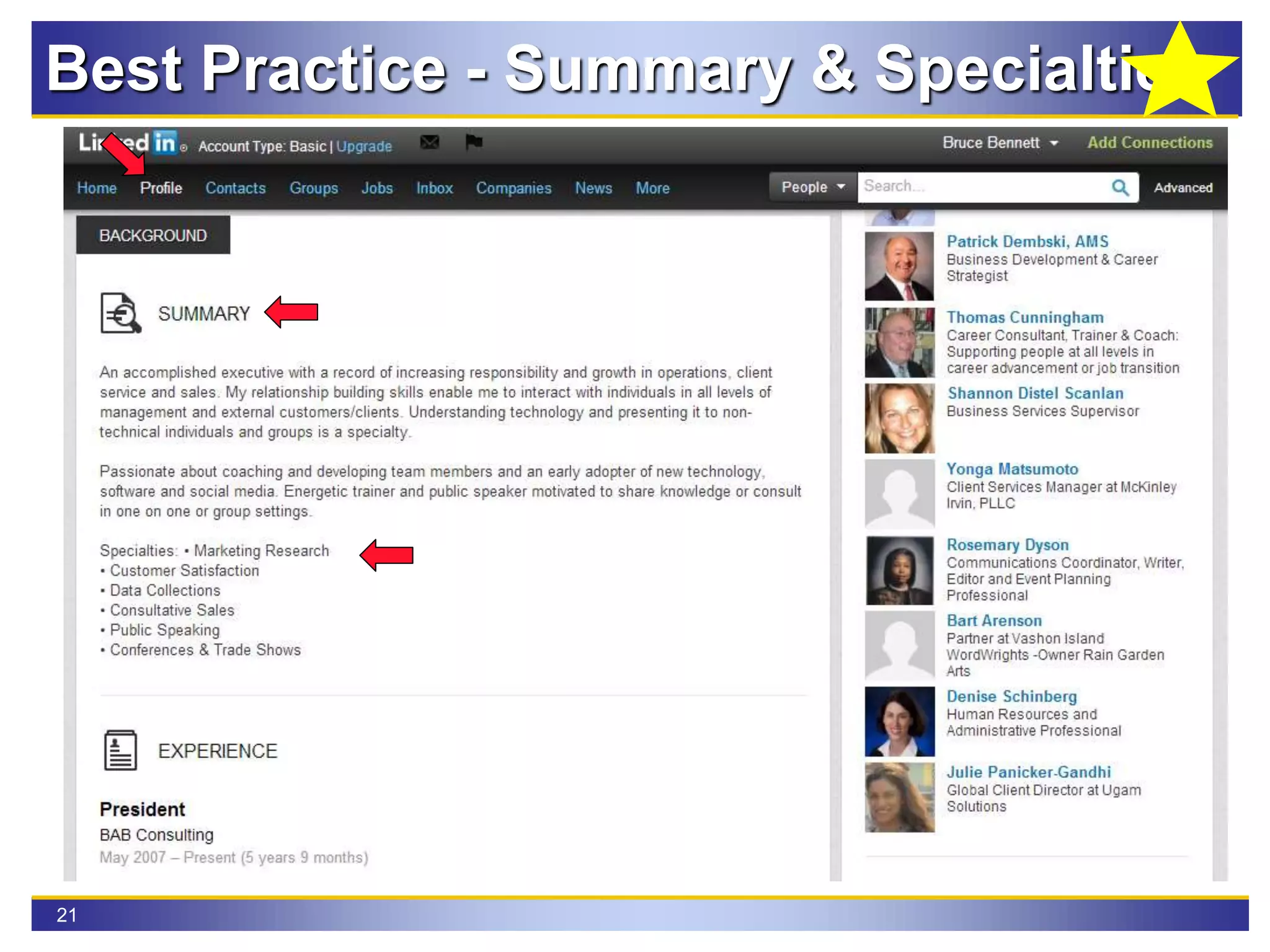 21
Best Practice - Summary & Specialties
 
