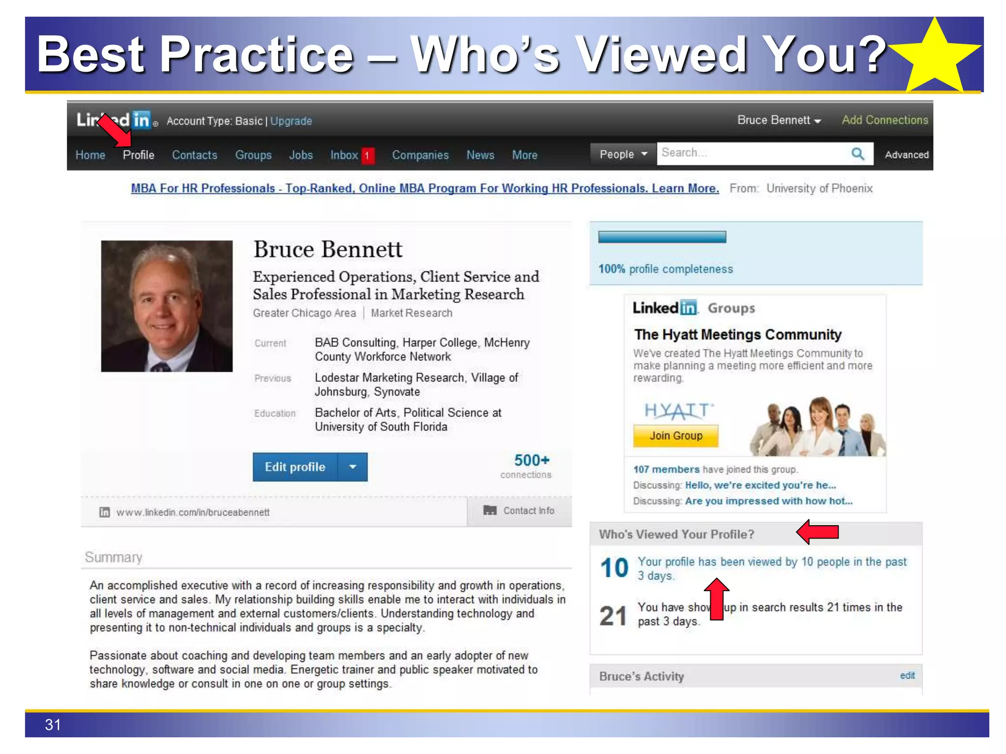 31
Best Practice – Who’s Viewed You?
 