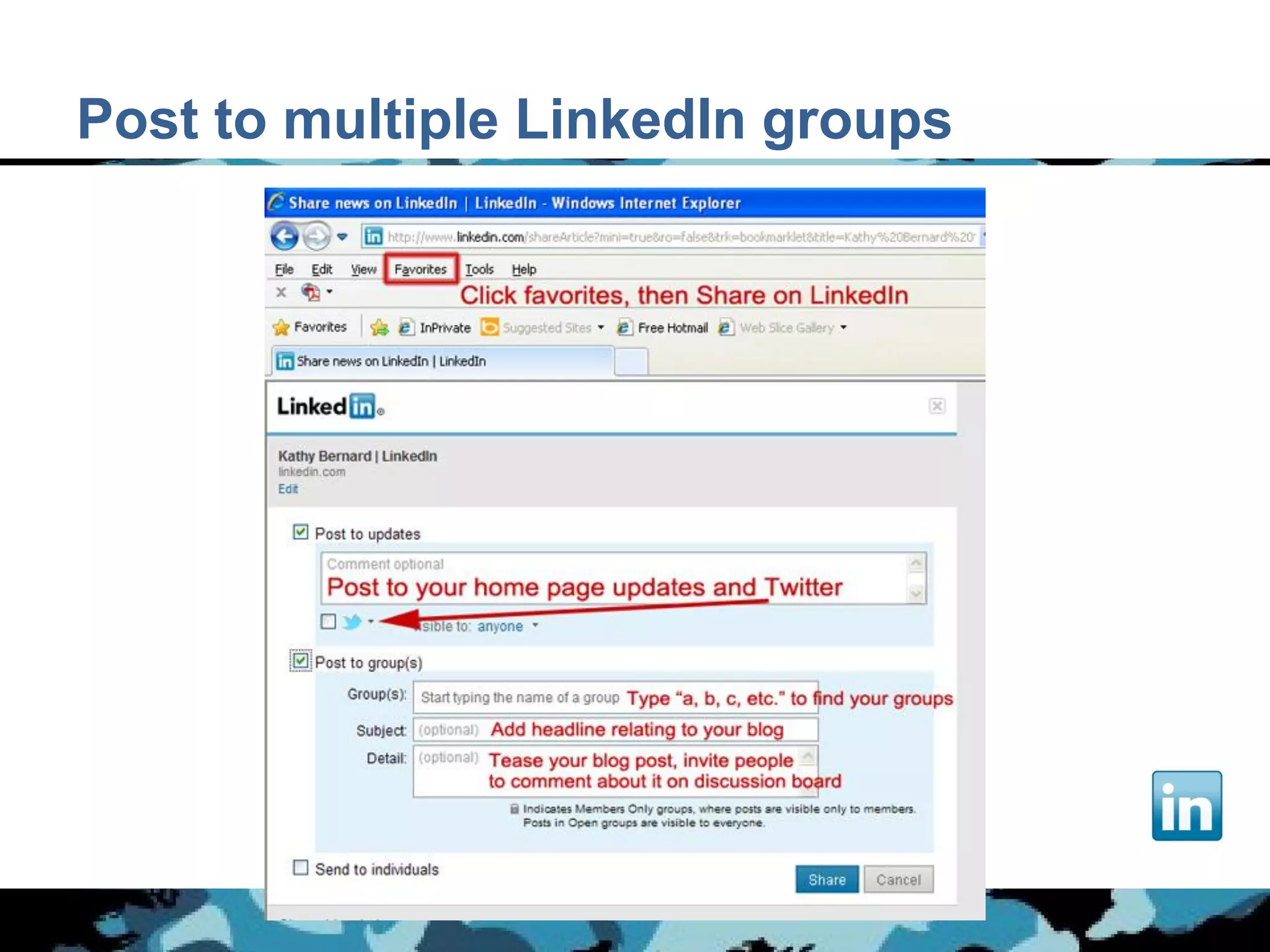 Post to multiple LinkedIn groups
 