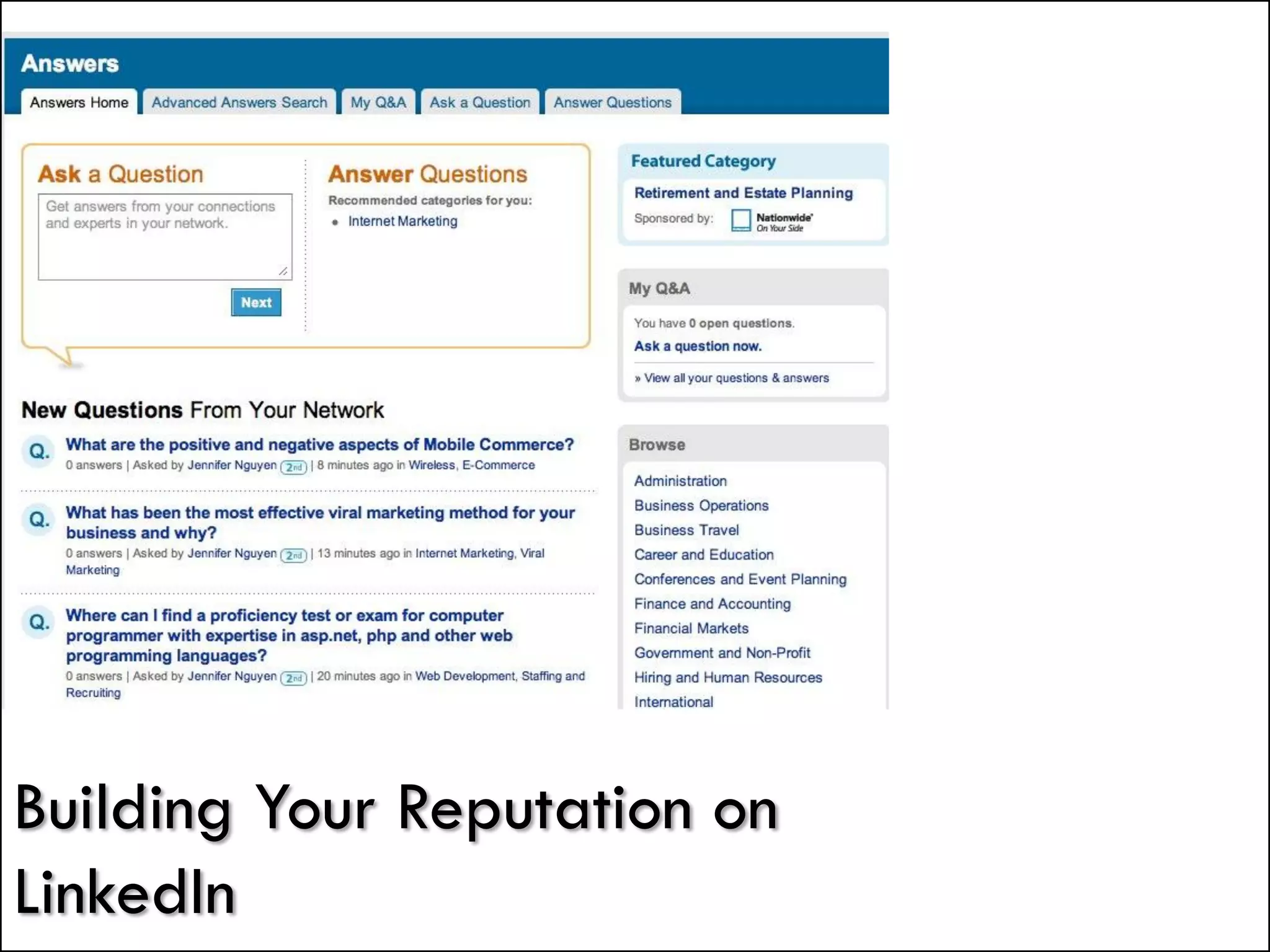 Building Your Reputation on
LinkedIn
 