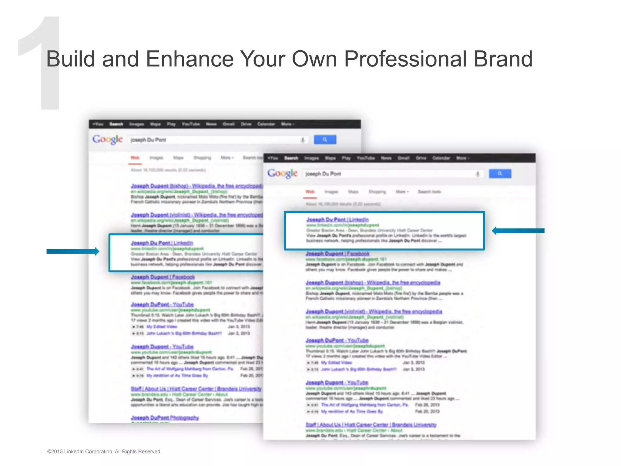 1

Build and Enhance Your Own Professional Brand

©2013 LinkedIn Corporation. All Rights Reserved.

 