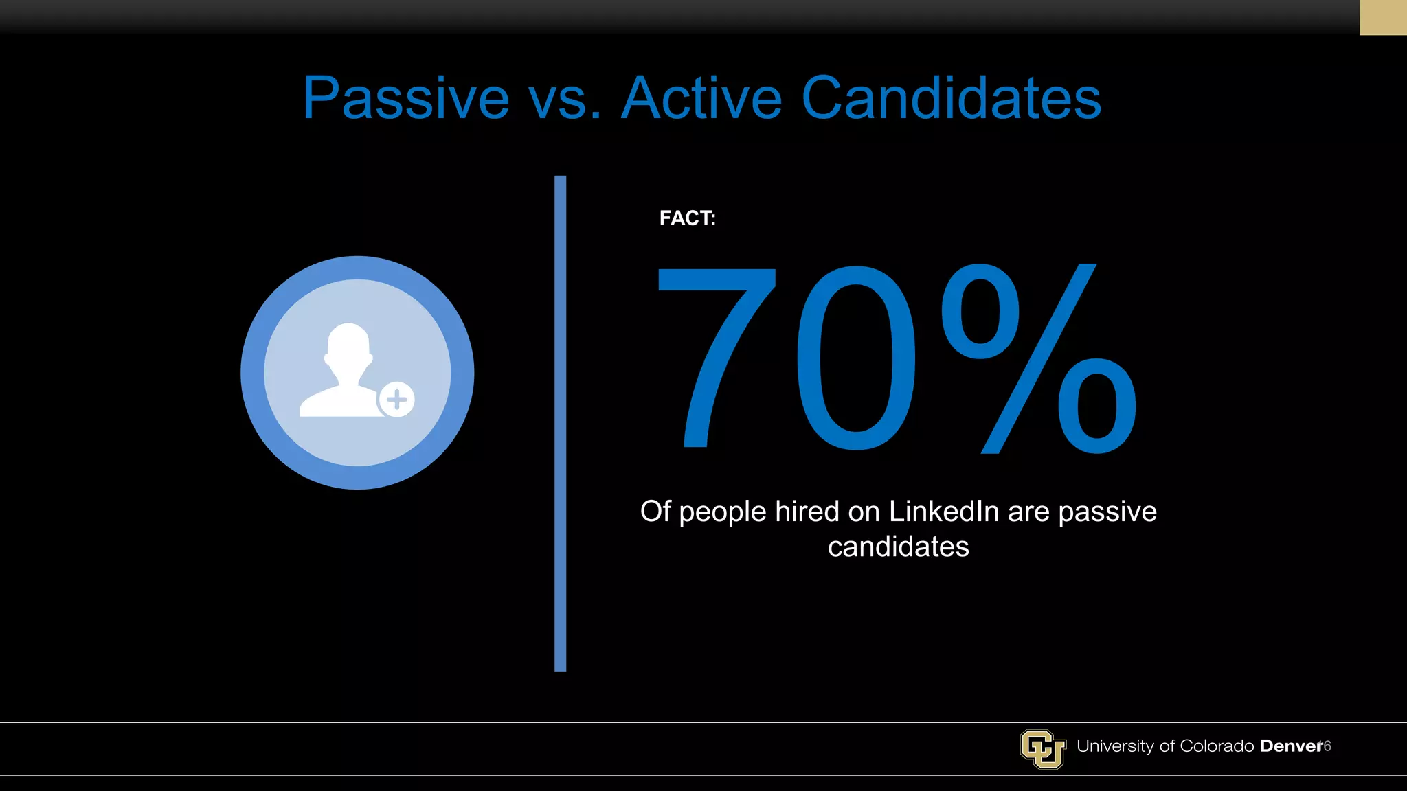 Passive vs. Active Candidates
16
Of people hired on LinkedIn are passive
candidates
70%
FACT:
 