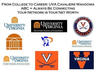 From College to Career: UVA Cavaliers Wahoowa
ABC = Always Be Connecting
Your Network is Your Net Worth
 