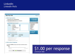 LinkedIn LinkedIn Polls $1.00 per response (minimum $50) 
