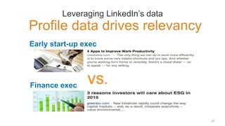 25
Leveraging LinkedIn’s data
Profile data drives relevancy
Early start-up exec
Finance exec VS.
 