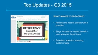 Top Updates - Q3 2015
​WHAT MAKES IT ENGAGING?
• Address the reader directly with a
question
• Stays focused on reader ben...