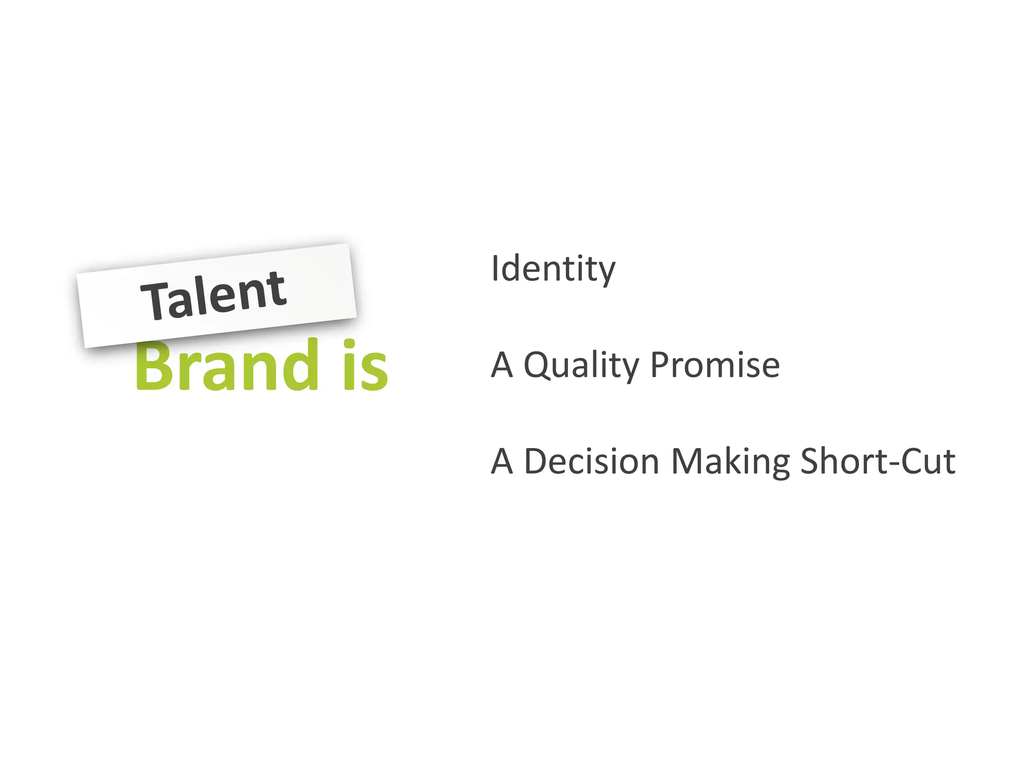 Identity
A Quality Promise
A Decision Making Short-Cut
Brand is
 