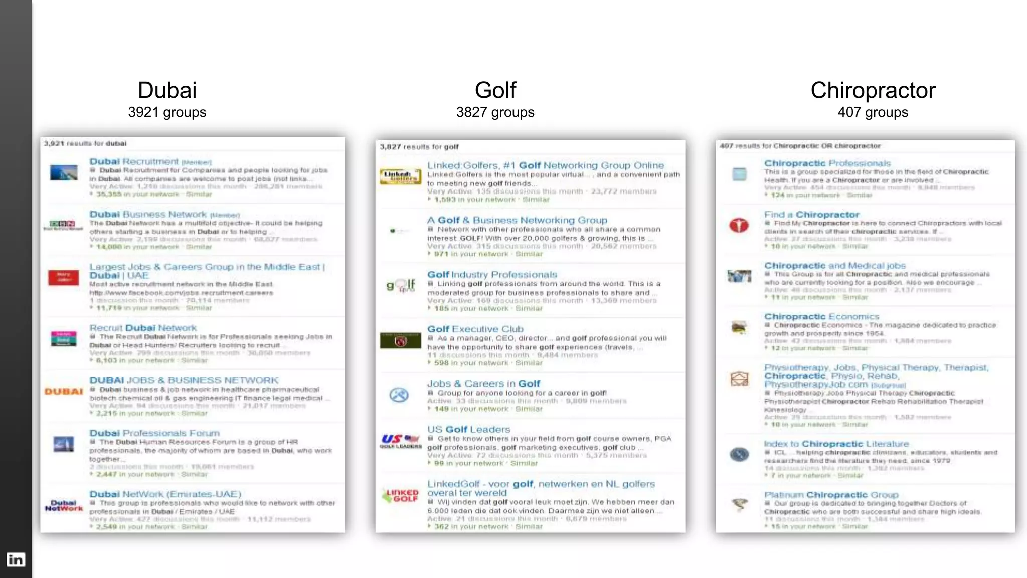 Dubai
3921 groups
Golf
3827 groups
Chiropractor
407 groups
 