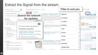 Extract the Signal from the stream
Search the network
for updates
Filter to suit you
 