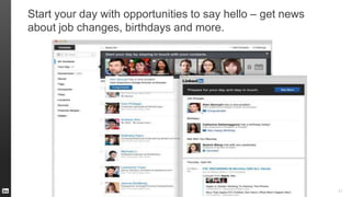 Start your day with opportunities to say hello – get news
about job changes, birthdays and more.
47
 