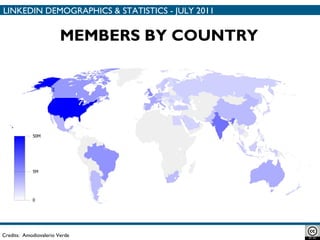 MEMBERS BY COUNTRY Credits:  Amodiovalerio Verde LINKEDIN DEMOGRAPHICS & STATISTICS - JULY 2011 