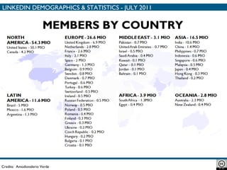 MEMBERS BY COUNTRY Credits:  Amodiovalerio Verde LINKEDIN DEMOGRAPHICS & STATISTICS - JULY 2011 
