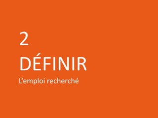 RÉSEAUTER
EFFICACEMENT
l’aide des outils web d’aujourd’hui
2
DÉFINIR
L’emploi recherché
 