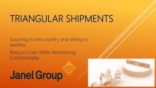 TRIANGULAR SHIPMENTS
Sourcing in one country and selling to
another.
Reduce Costs While Maintaining
Confidentiality
 