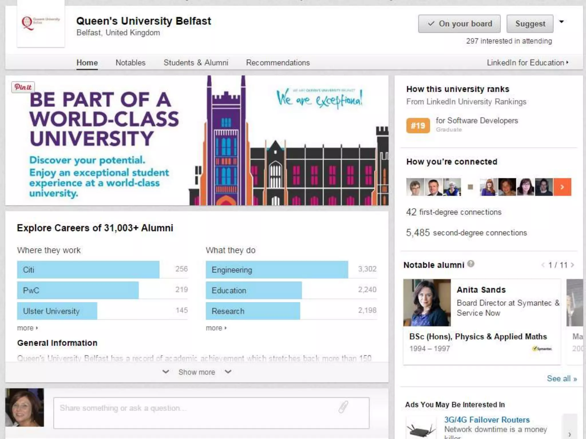 How can LinkedIn benefit
Queen’s?
Acquire new students
Recruit new staff
Analyse competitors
Increase our profile
 
