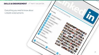 ahmedbarkhia.co
21
SKILLS & ENDORSEMENT - 3
RD
PARTY VALIDATION
Everything you need to know about
LinkedIn endorsements
 
