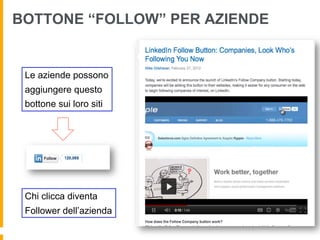 BOTTONE “FOLLOW” PER AZIENDE


 Le aziende possono
 aggiungere questo
 bottone sui loro siti




 Chi clicca diventa
 Follower dell’azienda
 