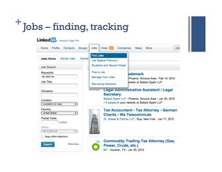 + Jobs – finding, tracking
 
