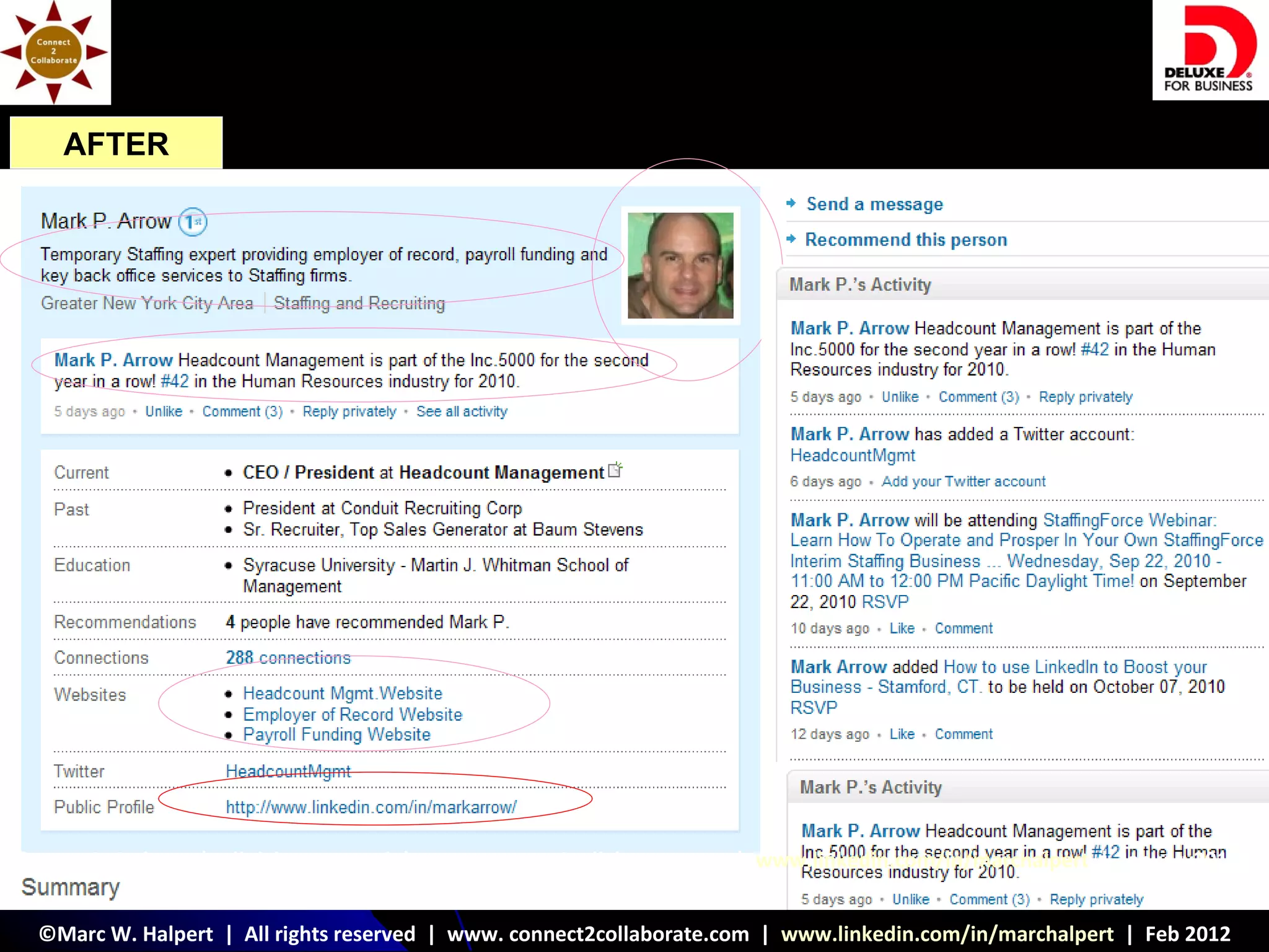 AFTER




©Marc W. Halpert | All rights reserved | www. connect2collaborate.com | www.linkedin.com/in/marchalpert | January2011


  ©Marc W. Halpert | All rights reserved | www. connect2collaborate.com | www.linkedin.com/in/marchalpert | Feb 2012
 