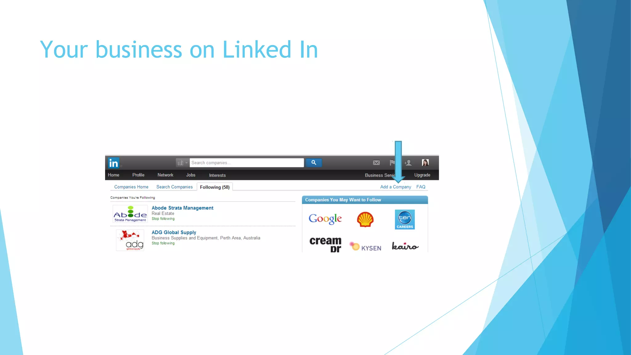 Your business on Linked In

 