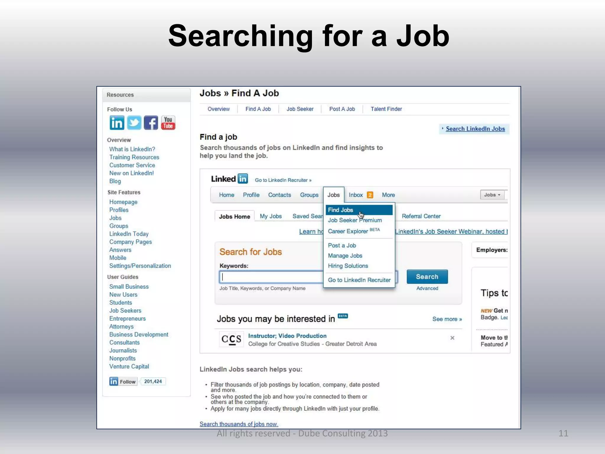 11
Searching for a Job
All rights reserved - Dube Consulting 2013
 