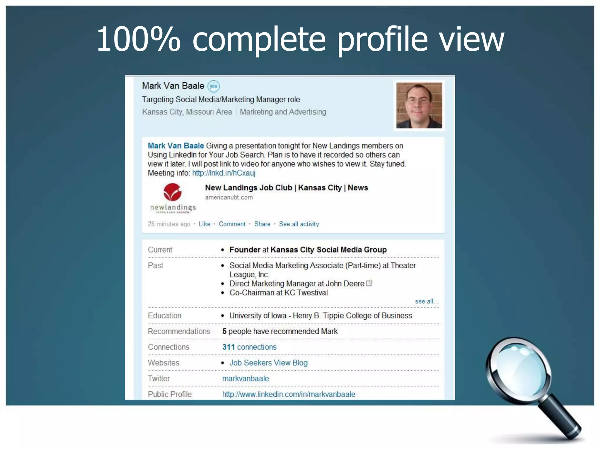 100% complete profile view
 