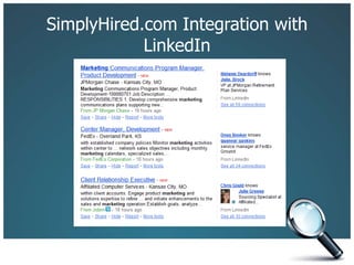 SimplyHired.com Integration with
LinkedIn
 