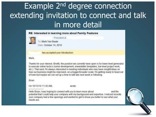 Example 2nd degree connection
extending invitation to connect and talk
in more detail
 