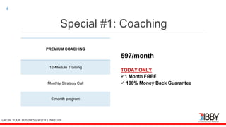 Special #1: Coaching
thedigitalinstitute.com.au
4
GROW YOUR BUSINESS WITH LINKEDIN
PREMIUM COACHING
12-Module Training
Monthly Strategy Call
6 month program
597/month
TODAY ONLY
1 Month FREE
 100% Money Back Guarantee
 
