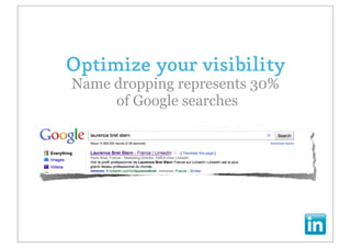 Optimize your visibility
Name dropping represents 30%
     of Google searches
 