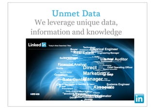 Unmet Data
 We leverage unique data,
information and knowledge
 