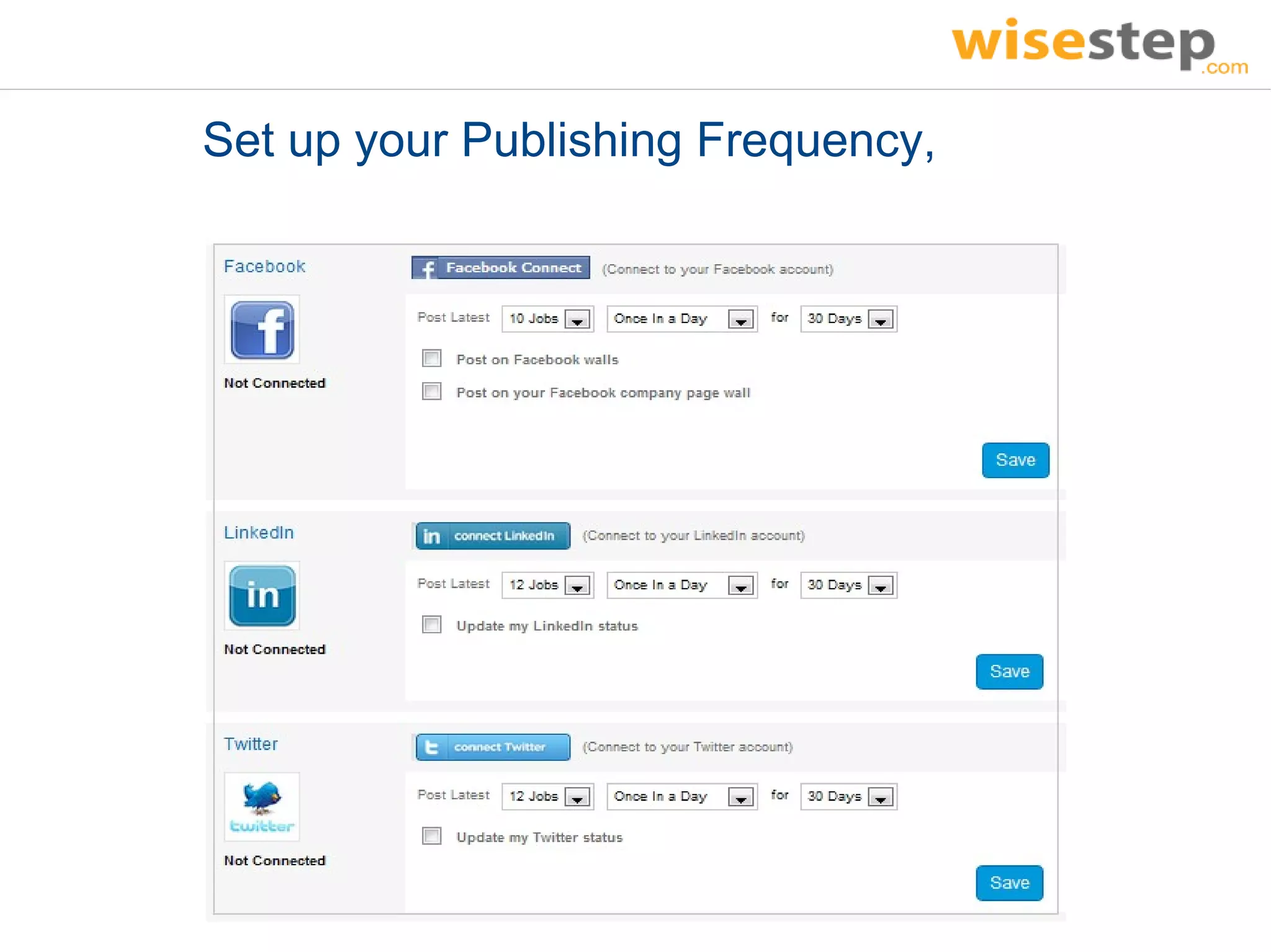 Set up your Publishing Frequency,
 