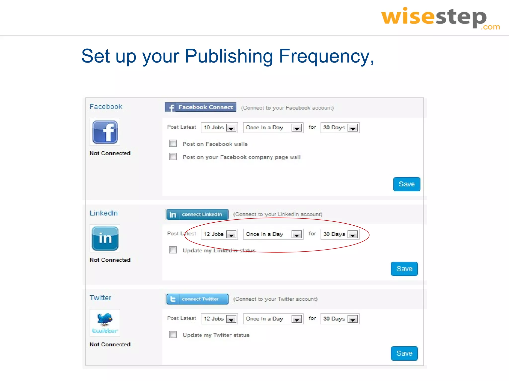 Set up your Publishing Frequency,
 