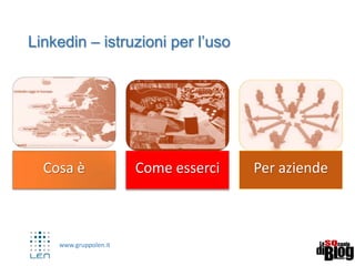 www.gruppolen.it
Linkedin – istruzioni per l’uso
Cosa è Come esserci Per aziende
 