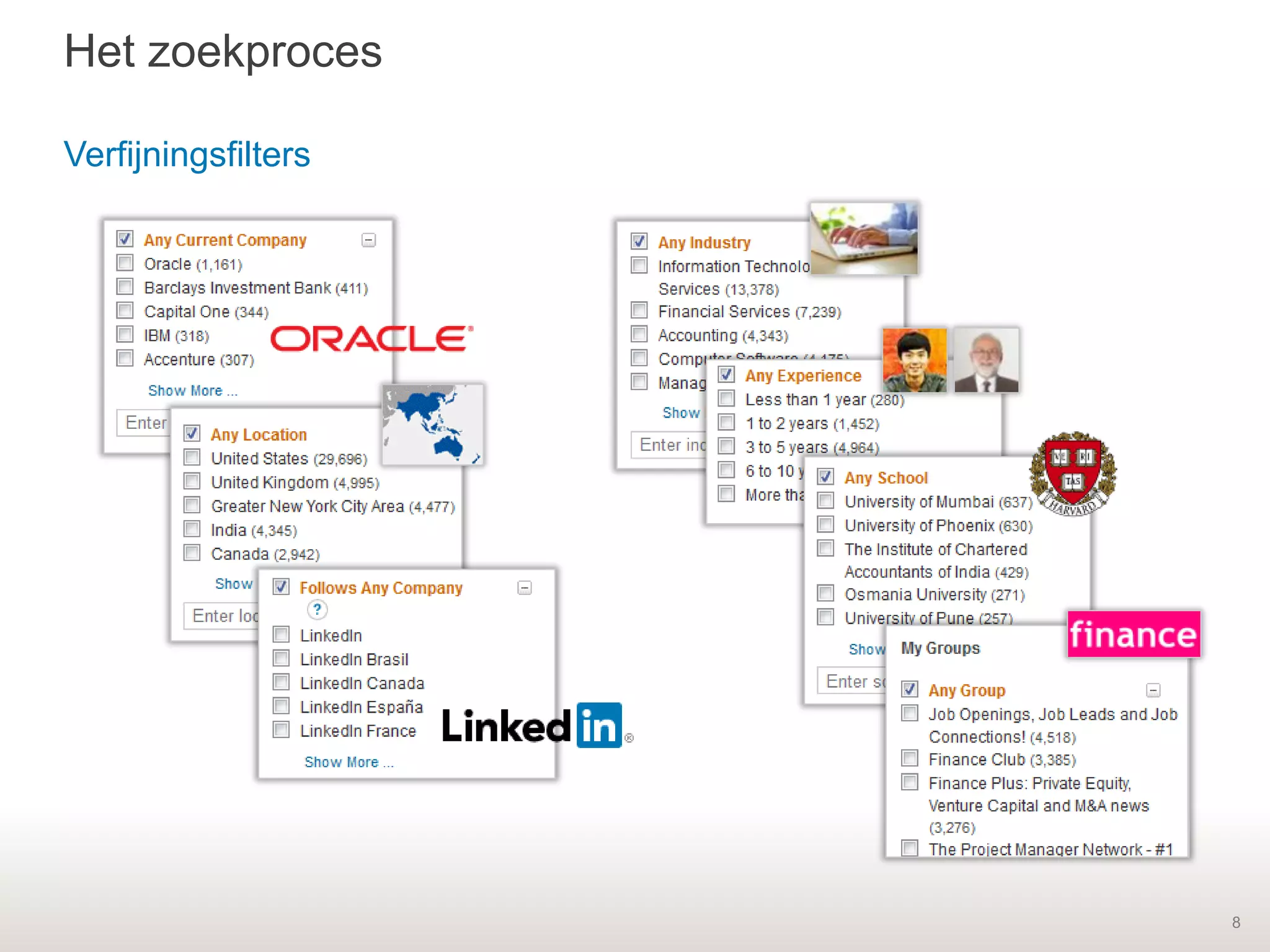 8
Het zoekproces
Verfijningsfilters
 